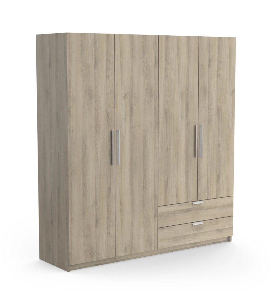 ARMADIO 4 ANTE E 2 CASSETTI QUERCIA, 178X51,4x191,5 CM