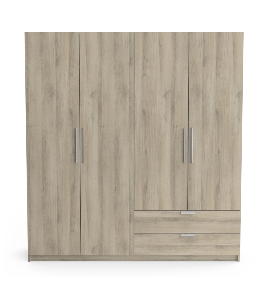 ARMADIO 4 ANTE E 2 CASSETTI QUERCIA, 178X51,4x191,5 CM