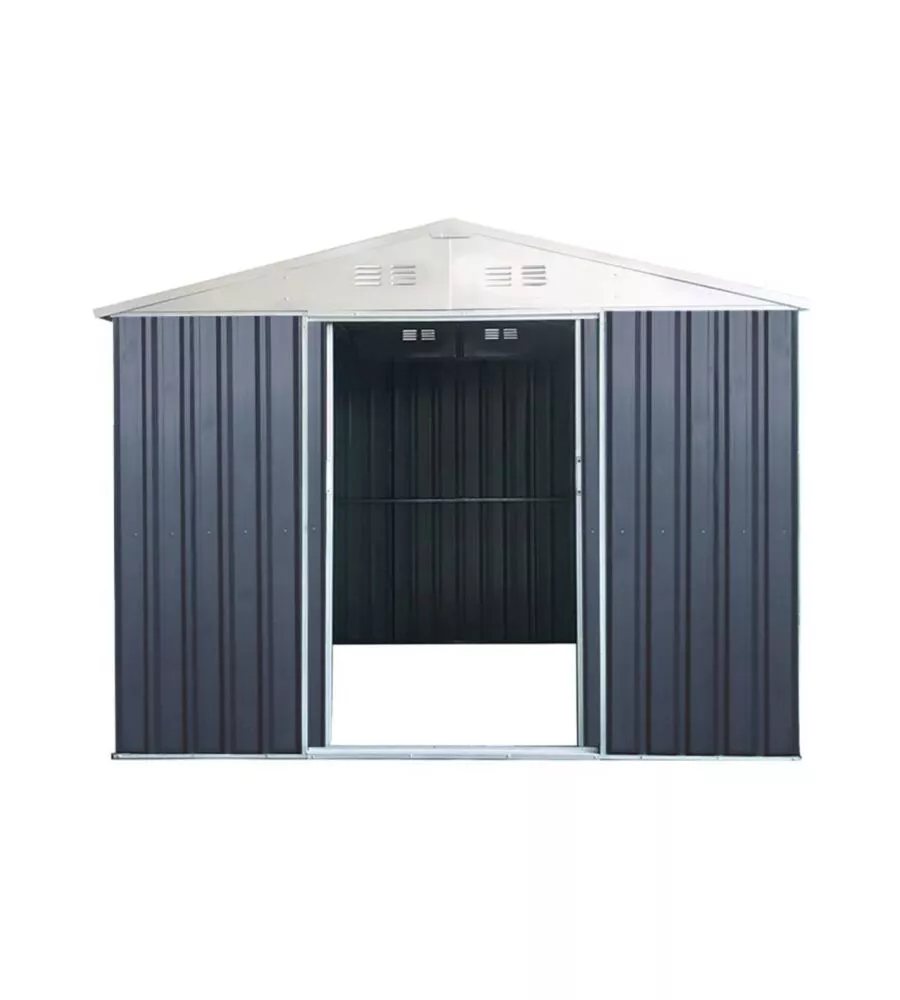 CASETTA DA ESTERNO IN LAMIERA ZINCATA DOMUS "S" GRIGIA CON PORTE SCORREVOLI 187X131X194 CM