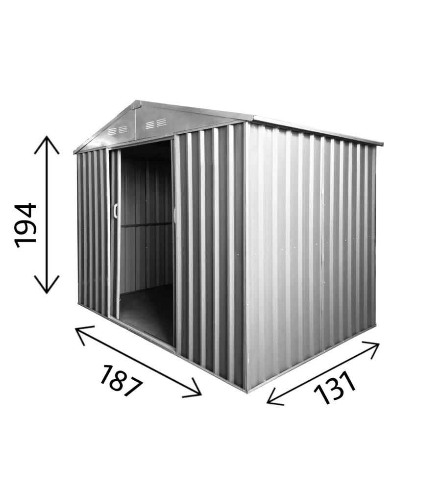 CASETTA DA ESTERNO IN LAMIERA ZINCATA DOMUS "S" GRIGIA CON PORTE SCORREVOLI 187X131X194 CM