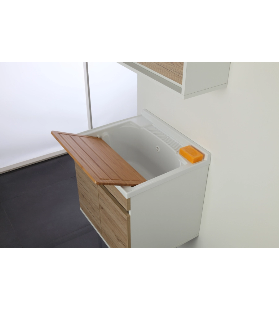 LAVATOIO SOSPESO BIANCO E ROVERE, 60X50X61 CM