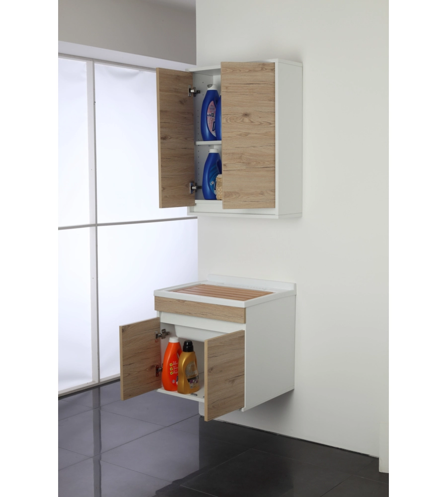 LAVATOIO SOSPESO BIANCO E ROVERE, 60X50X61 CM