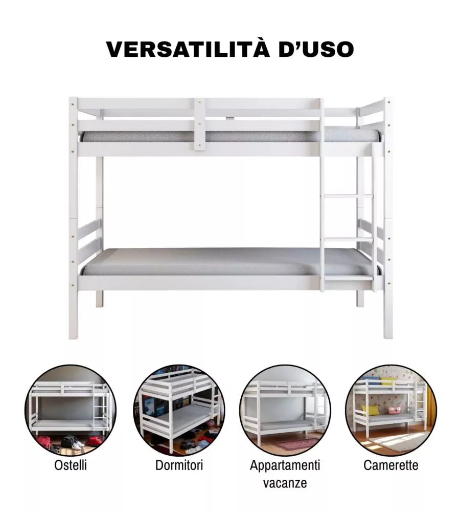 LETTO A CASTELLO "LIONE" IN PINO MASSELLO BIANCO LACCATO 199,5X97X150 CM