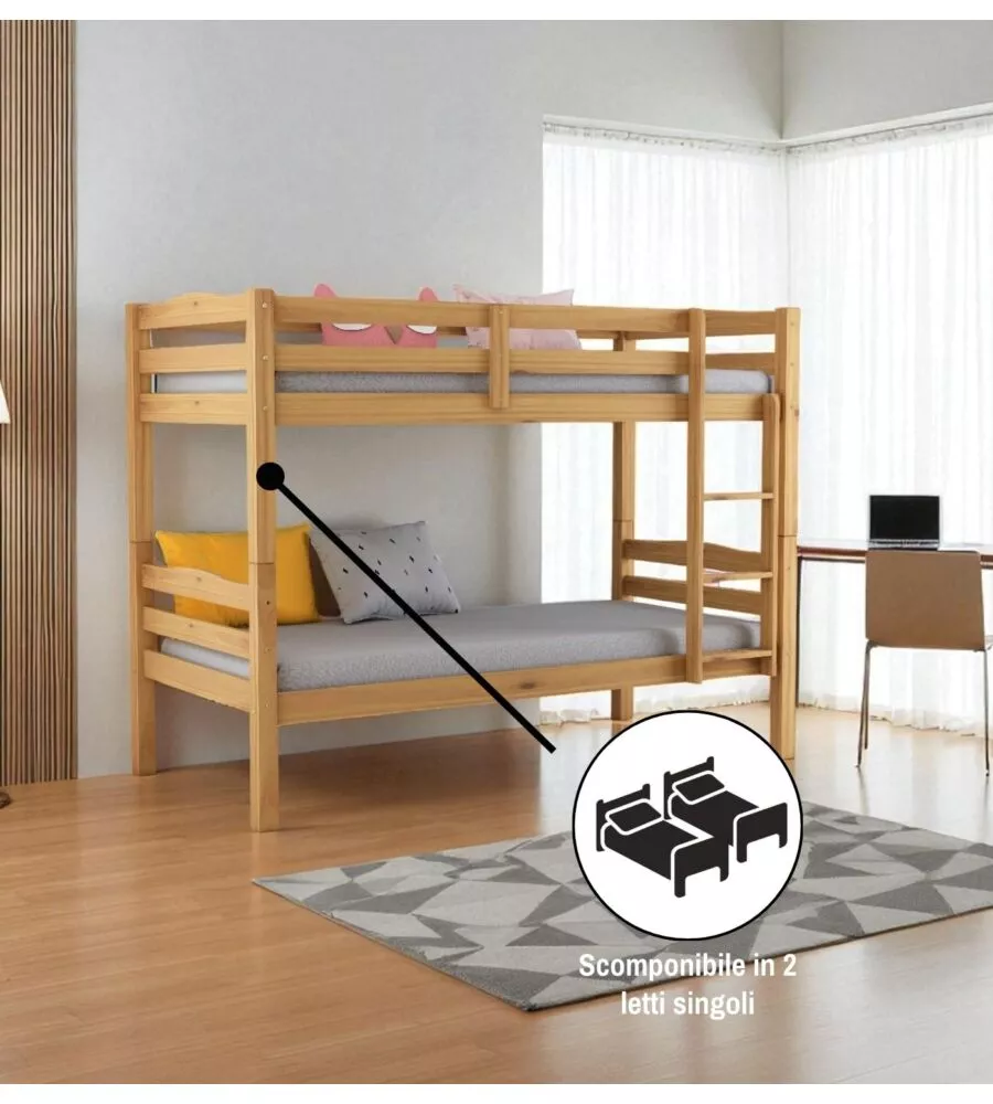 LETTO A CASTELLO "MARSIGLIA" IN PINO MASSELLO MIELE 202X98X150 CM