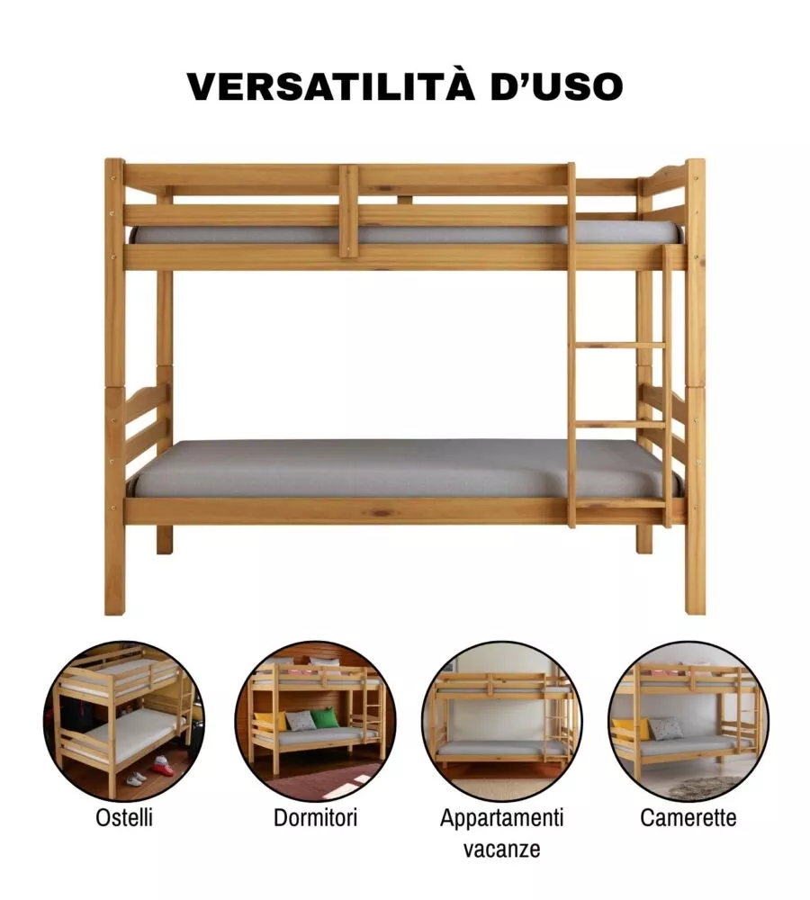 LETTO A CASTELLO "MARSIGLIA" IN PINO MASSELLO MIELE 202X98X150 CM