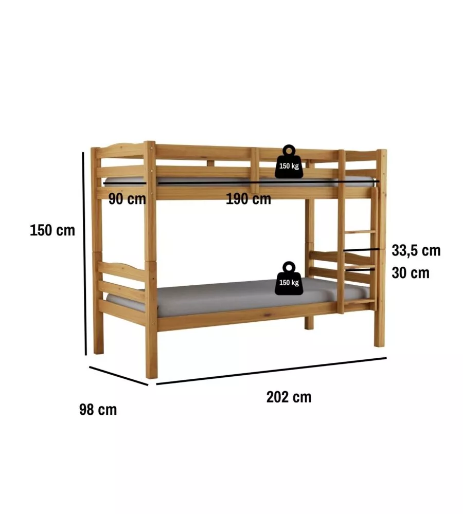 LETTO A CASTELLO "MARSIGLIA" IN PINO MASSELLO MIELE 202X98X150 CM