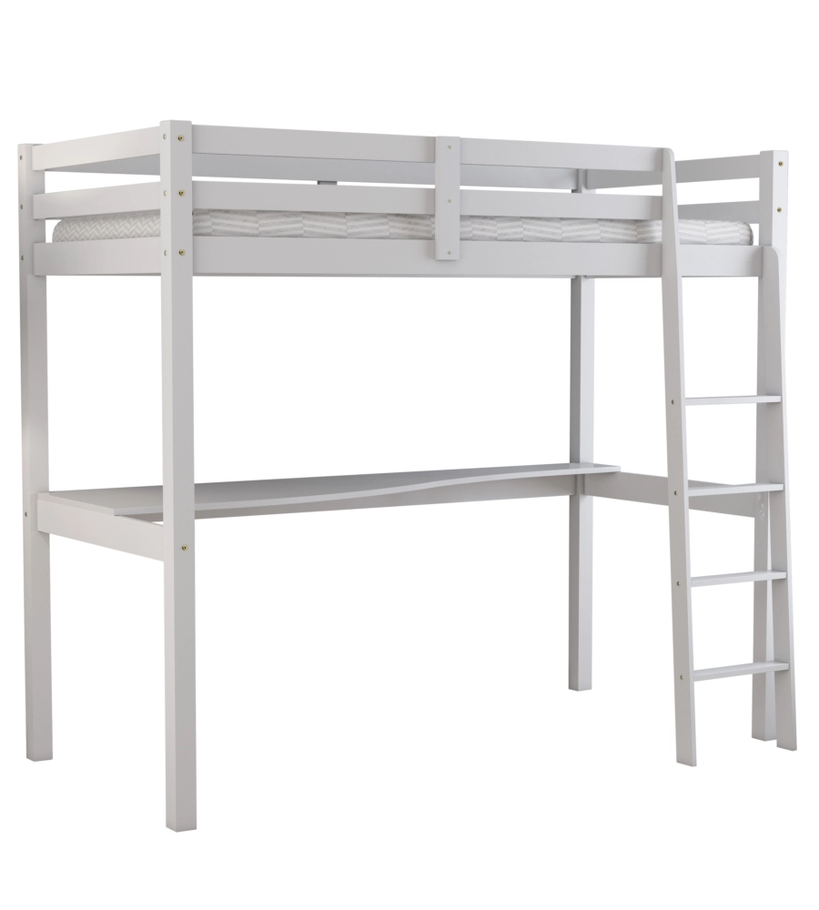 LETTO A SOPPALCO CON SCRIVANIA "NIZZA" IN PINO MASSELLO BIANCO LACCATO 202X98X176 CM