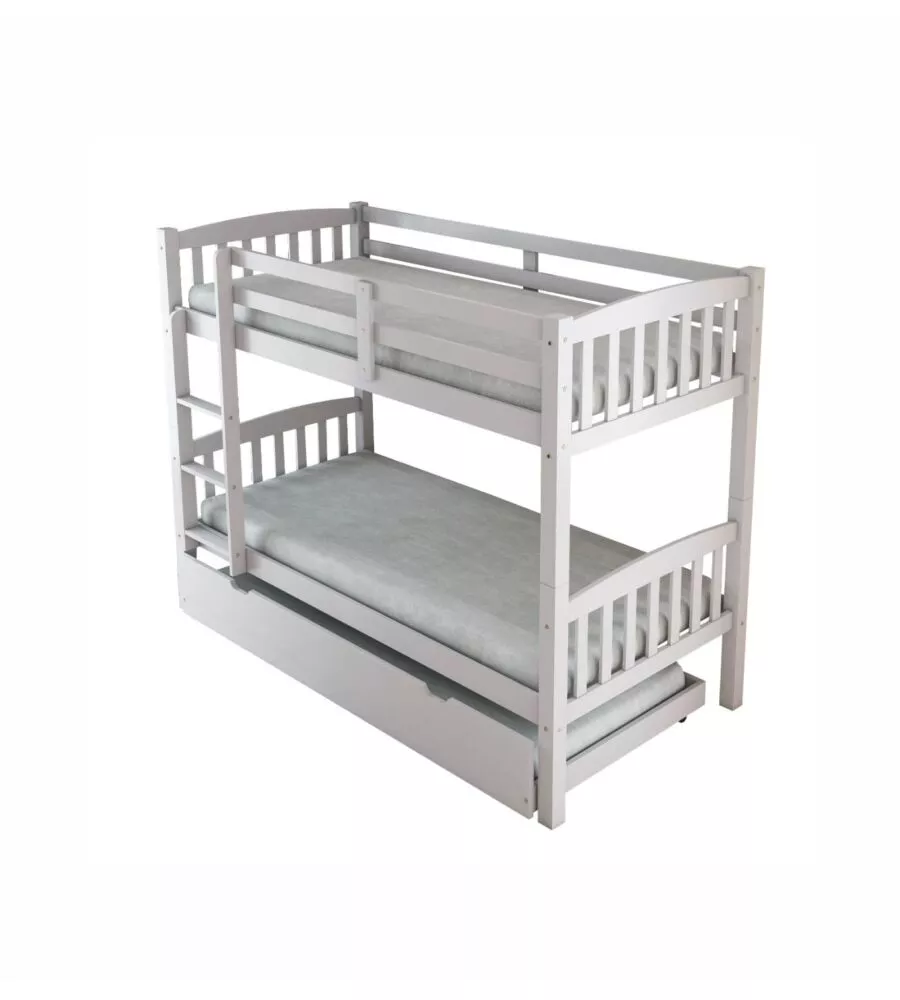 LETTO A CASTELLO "TOLOSA" IN PINO MASSELLO BIANCO 90X190X156 CM