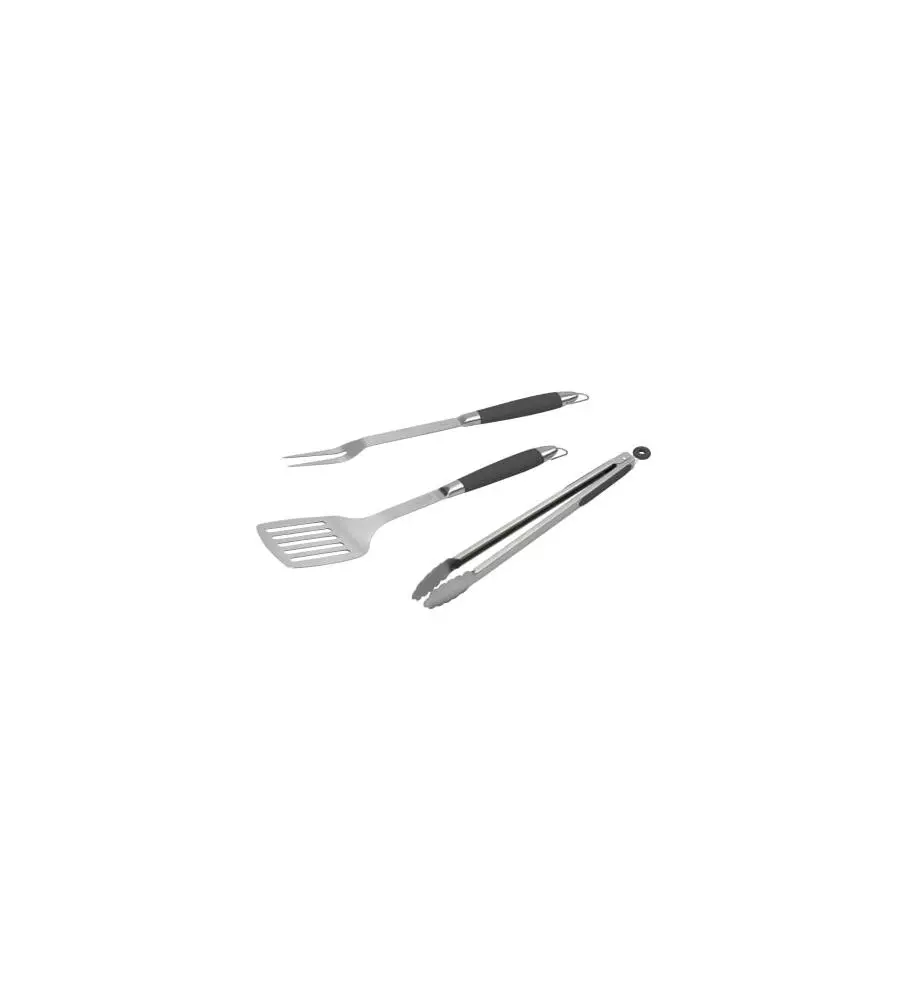 SET BARBECUE 3 PEZZI SPATOLA, PINZA E FORCHETTA IN ACCIAIO INOX CON MANICO NERO ANTISCIVOLO - BARBECOOK
