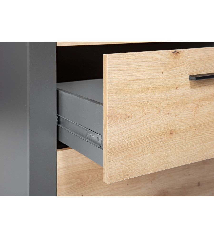 LIBRERIA 3 RIPIANI E 3 CASSETTI GRIGIO E QUERCIA, 68,6X41,6X190 CM