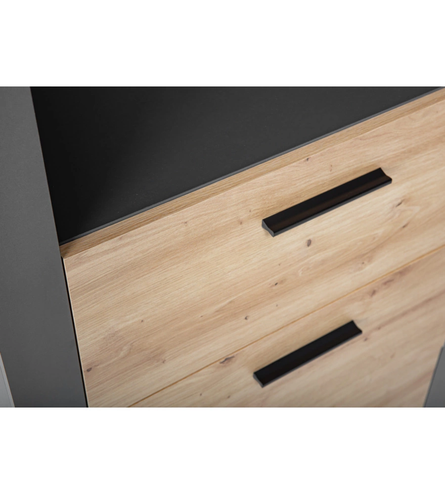 LIBRERIA 3 RIPIANI E 3 CASSETTI GRIGIO E QUERCIA, 68,6X41,6X190 CM