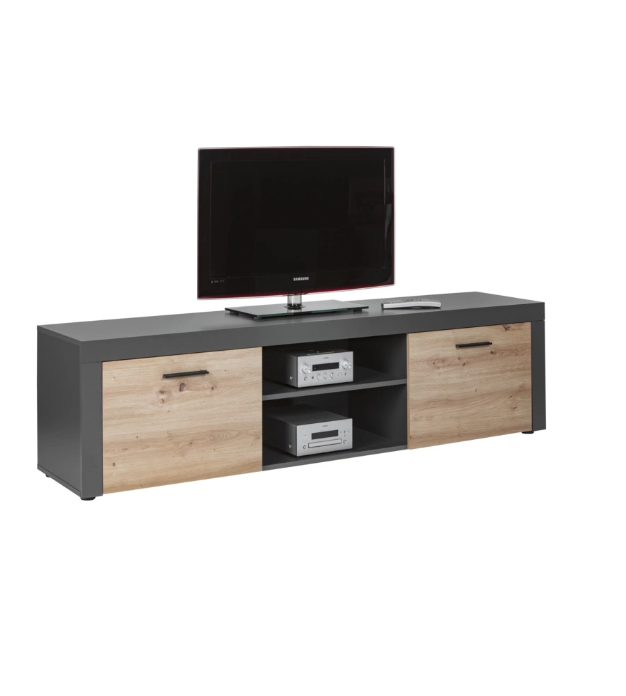 MOBILE PORTA TV 2 ANTE GRIGIO E QUERCIA, 180X41,6X49 CM