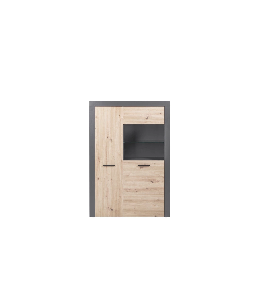 VETRINA 2 ANTE GRIGIO E QUERCIA, 100X41,6X147 CM