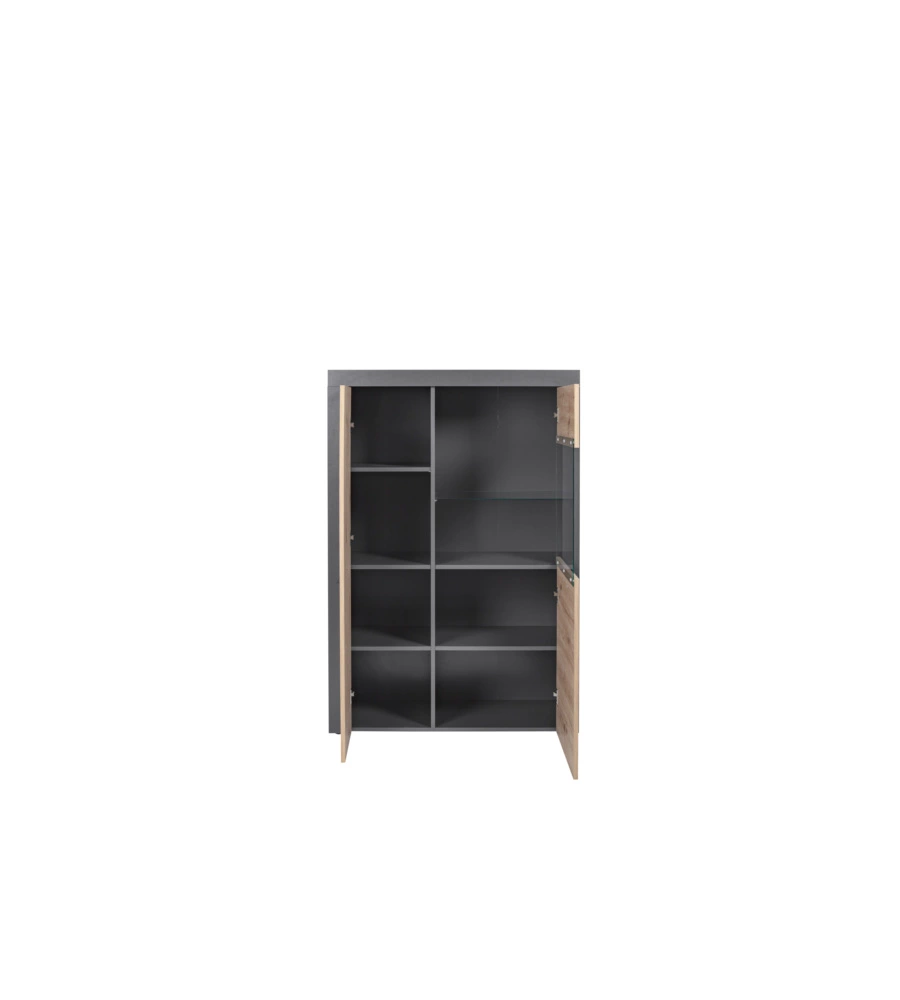 VETRINA 2 ANTE GRIGIO E QUERCIA, 100X41,6X147 CM