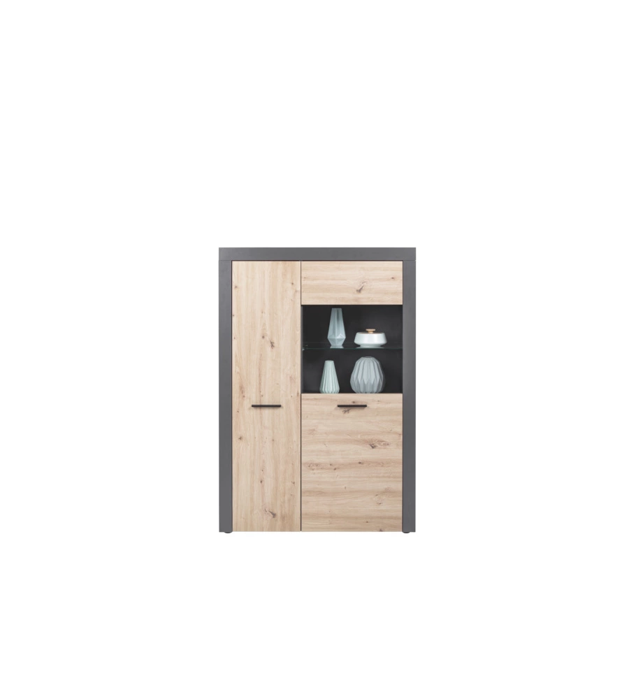 VETRINA 2 ANTE GRIGIO E QUERCIA, 100X41,6X147 CM