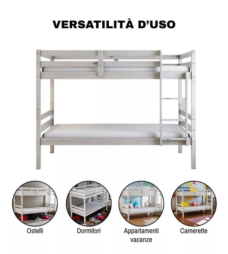 LETTO A CASTELLO "LIONE" IN PINO MASSELLO BIANCO 199,5X97X150 CM