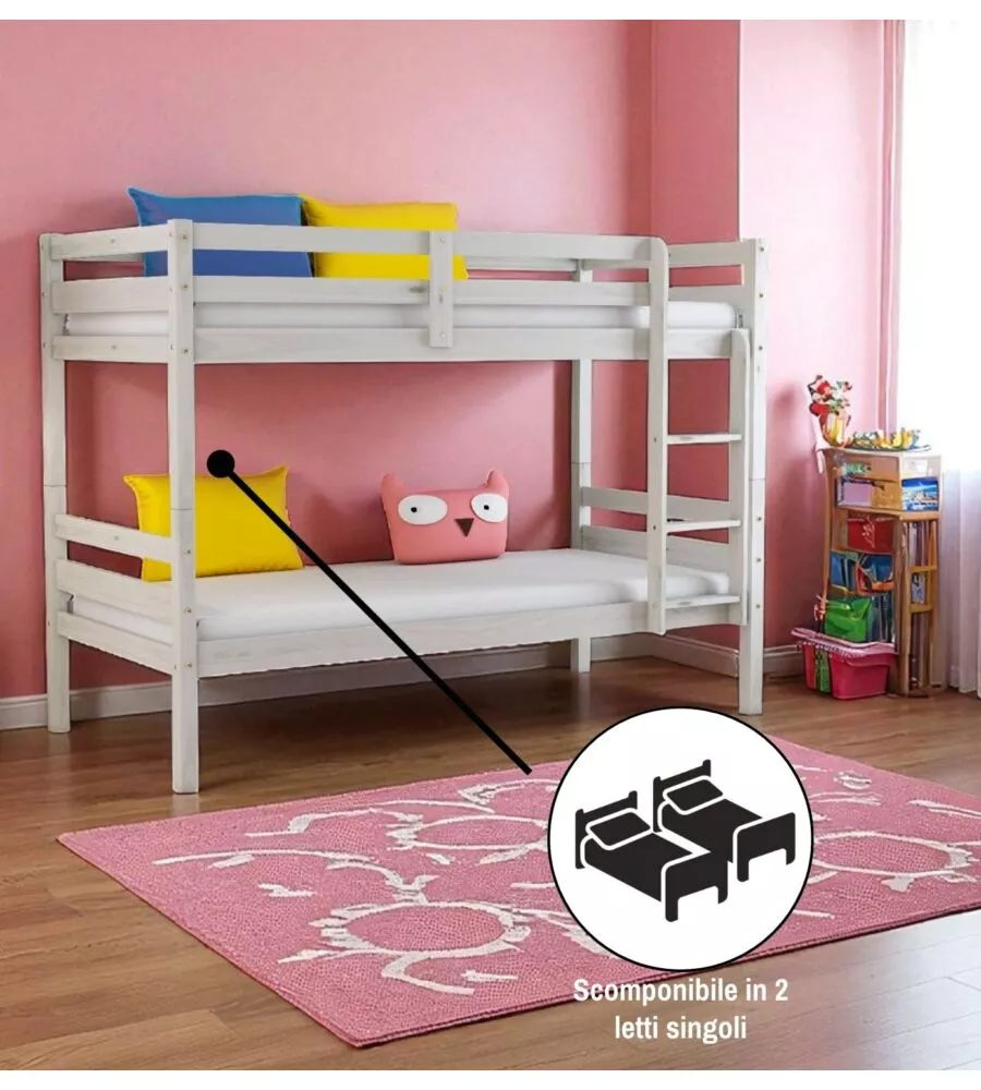 LETTO A CASTELLO "LIONE" IN PINO MASSELLO BIANCO 199,5X97X150 CM