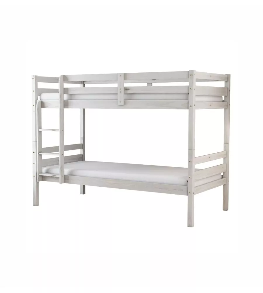 LETTO A CASTELLO "LIONE" IN PINO MASSELLO BIANCO 90X190X150 CM