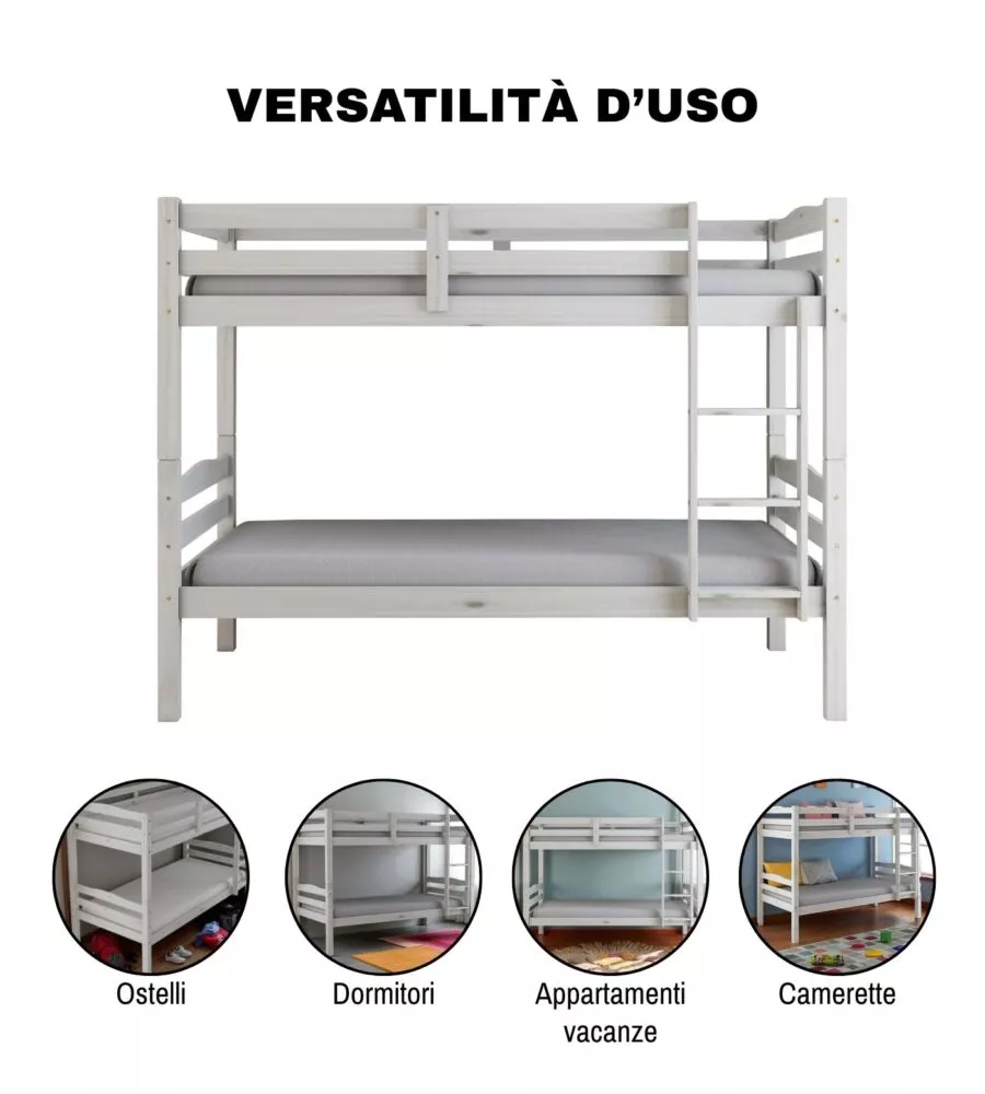 LETTO A CASTELLO "MARSIGLIA" IN PINO MASSELLO BIANCO 202X98X150 CM