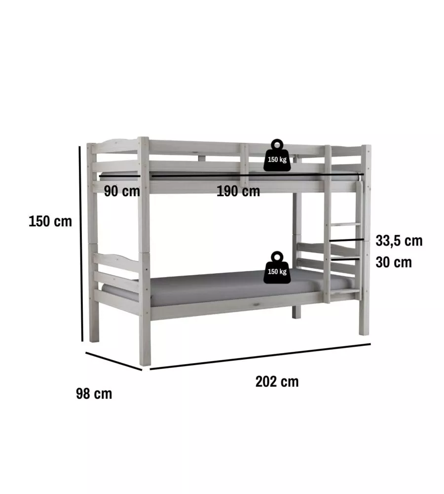 LETTO A CASTELLO "MARSIGLIA" IN PINO MASSELLO BIANCO 202X98X150 CM