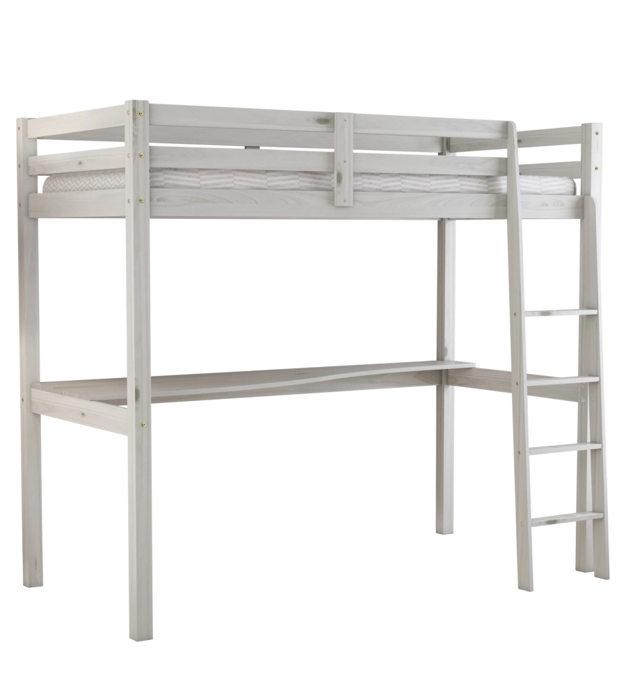 LETTO A SOPPALCO CON SCRIVANIA "NIZZA" IN PINO MASSELLO BIANCO 202X98X176 CM