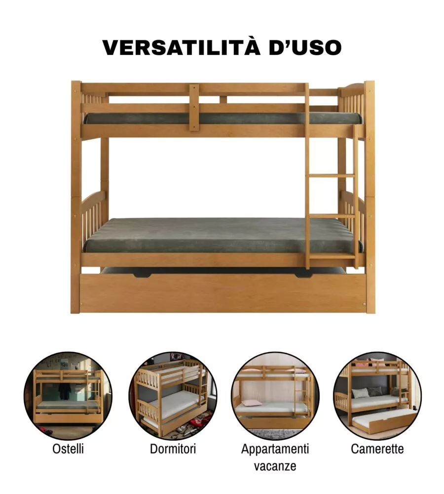 LETTO A CASTELLO BELLAHOME "TOLOSA" IN PINO MASSELLO MIELE 201,5X97,5X156 CM