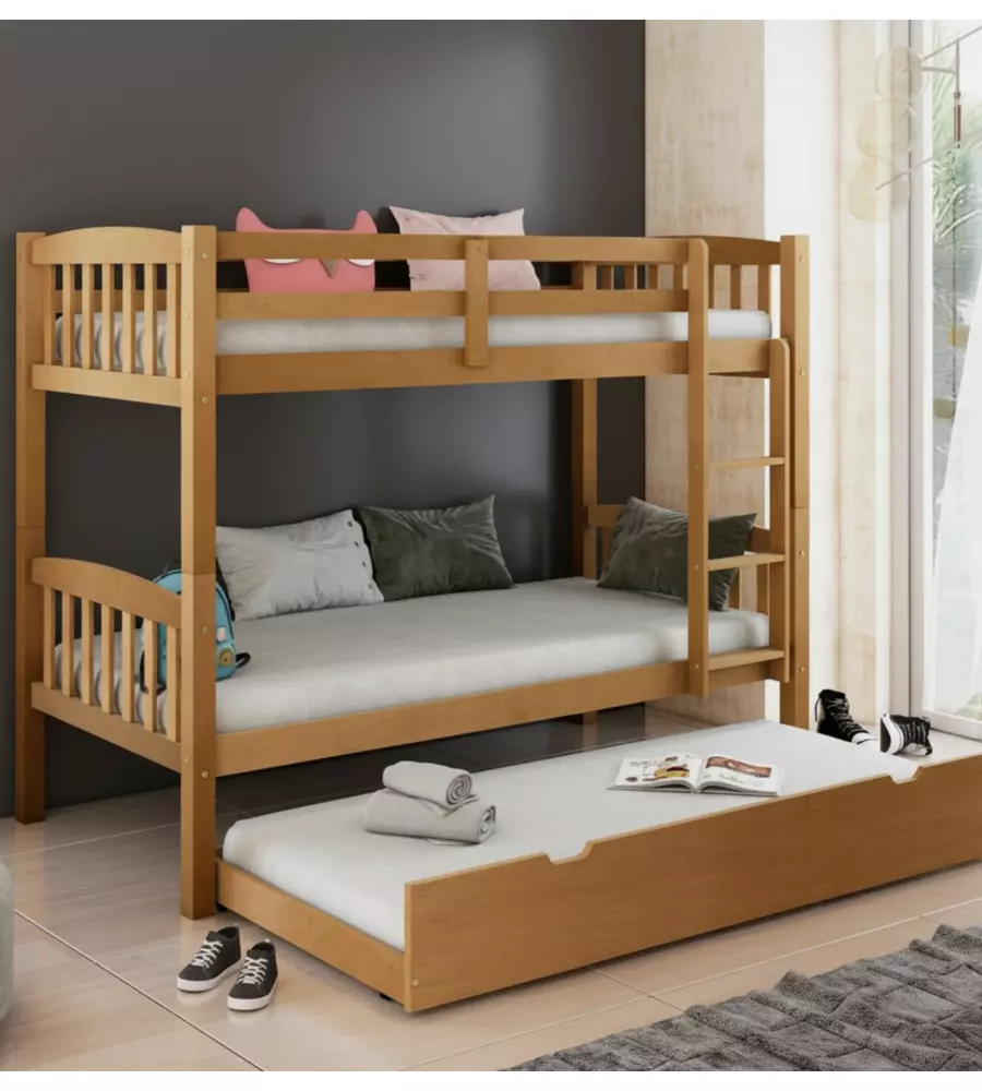 Letto a castello Bellahome  "Tolosa" in pino massello miele 90x190 cm