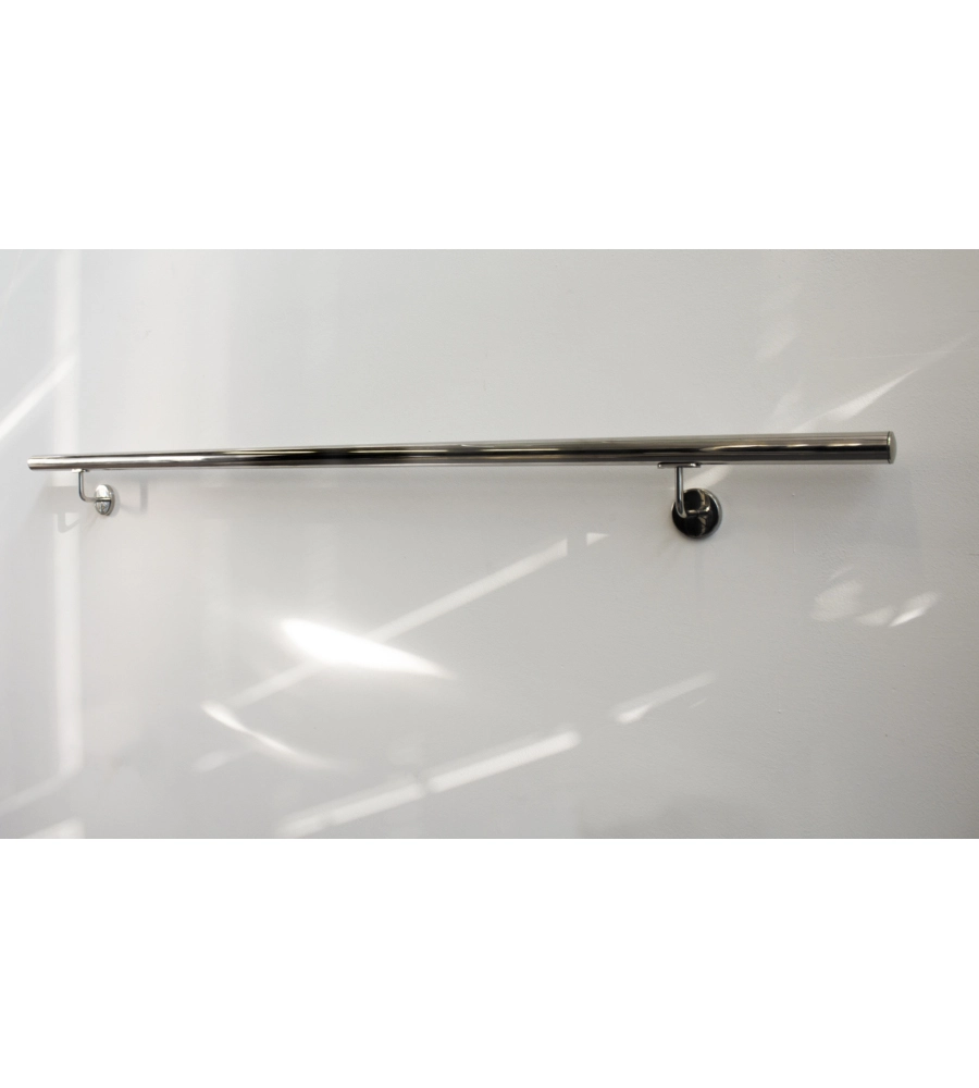 CORRIMANO TONDO IN ACCIAIO INOX AISI 316 LUCIDO DA 2 METRI - KIT COMPLETO CON ANCORAGGIO