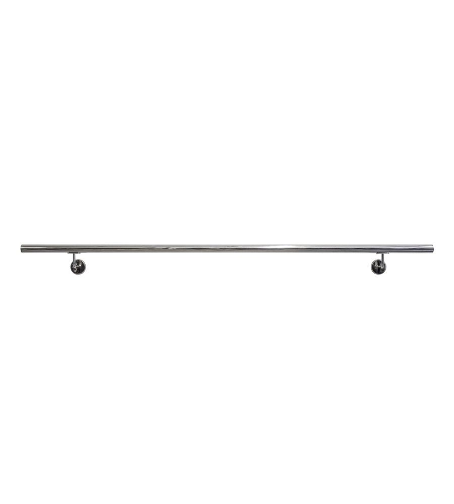 CORRIMANO TONDO IN ACCIAIO INOX AISI 316 LUCIDO DA 2 METRI - KIT COMPLETO CON ANCORAGGIO