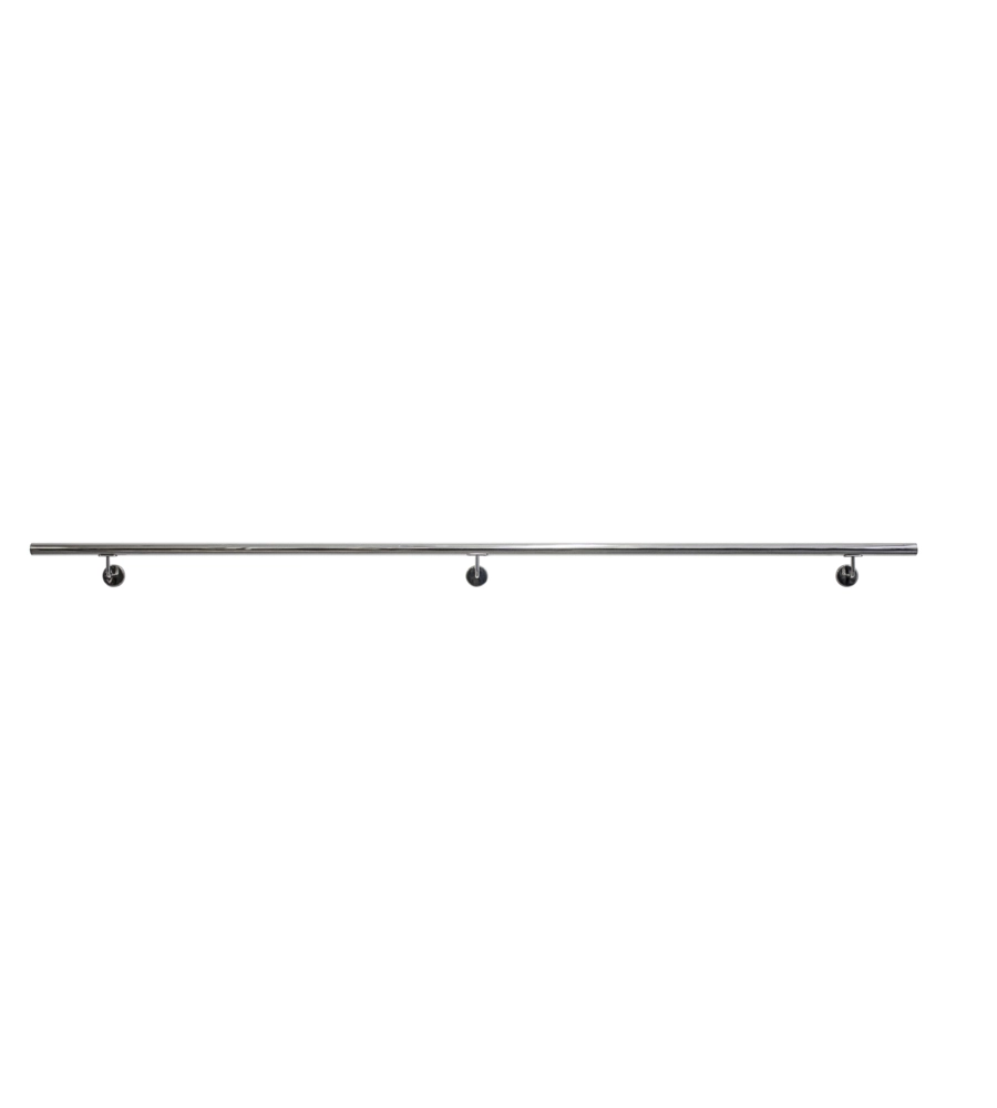 CORRIMANO TONDO IN ACCIAIO INOX AISI 316 LUCIDO DA 3 METRI - KIT COMPLETO CON ANCORAGGIO
