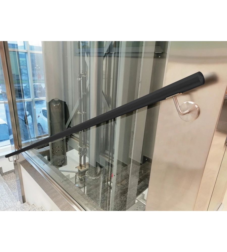 CORRIMANO TONDO IN FERRO ZINCATO GRIGIO ANTRACITE DA 2 METRI - KIT COMPLETO CON ANCORAGGIO
