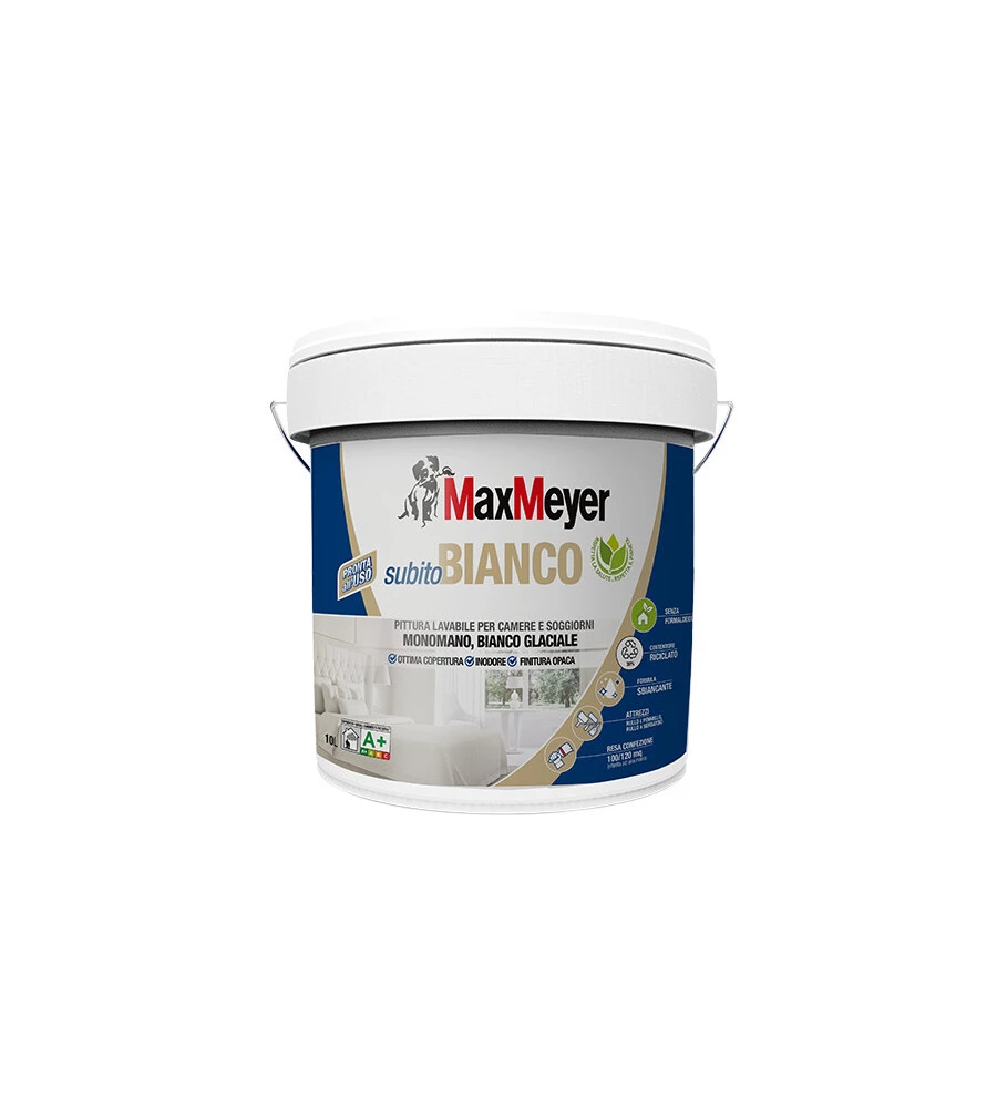 PITTURA MURALE LAVABILE SUBITO BIANCO A+ AD ALTA COPERTURA, 10 LITRI - MAX MEYER