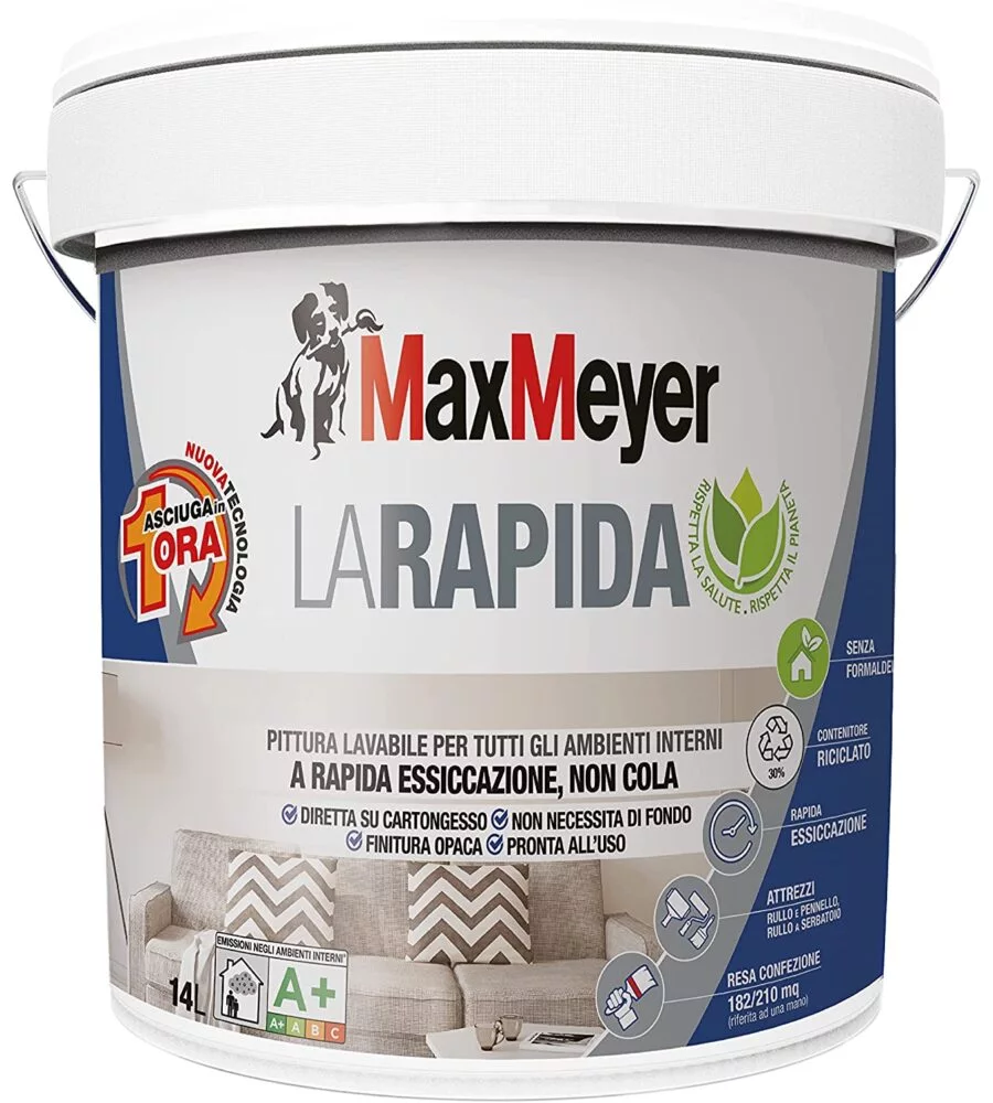 PITTURA PER INTERNI CON ASCIUGATURA RAPIDA IN 1 ORA, 14 LITRI - MAX MEYER