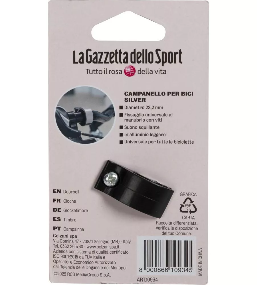 CAMPANELLO PER BICICLETTA GAZZETTA DELLO SPORT SILVER, DIAMETRO 22,2 CM