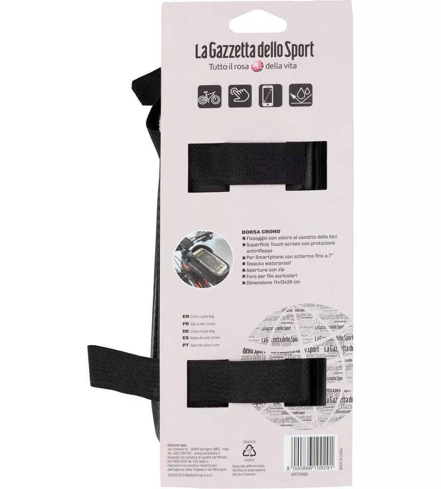 BORSA PER BICICLETTA GAZZETTA DELLO SPORT "CRONO" IDROREPELLENTE, 11X13X24 CM