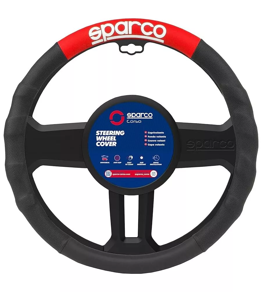 COPRIVOLANTE UNIVERSALE PER AUTO SPARCO NERO E ROSSO