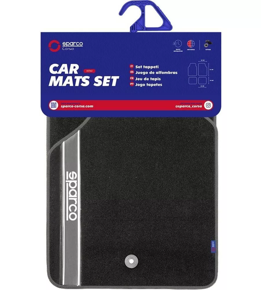 SET 4 PEZZI TAPPETI MOQUETTE PER AUTO SPARCO GRIGIO E NERO
