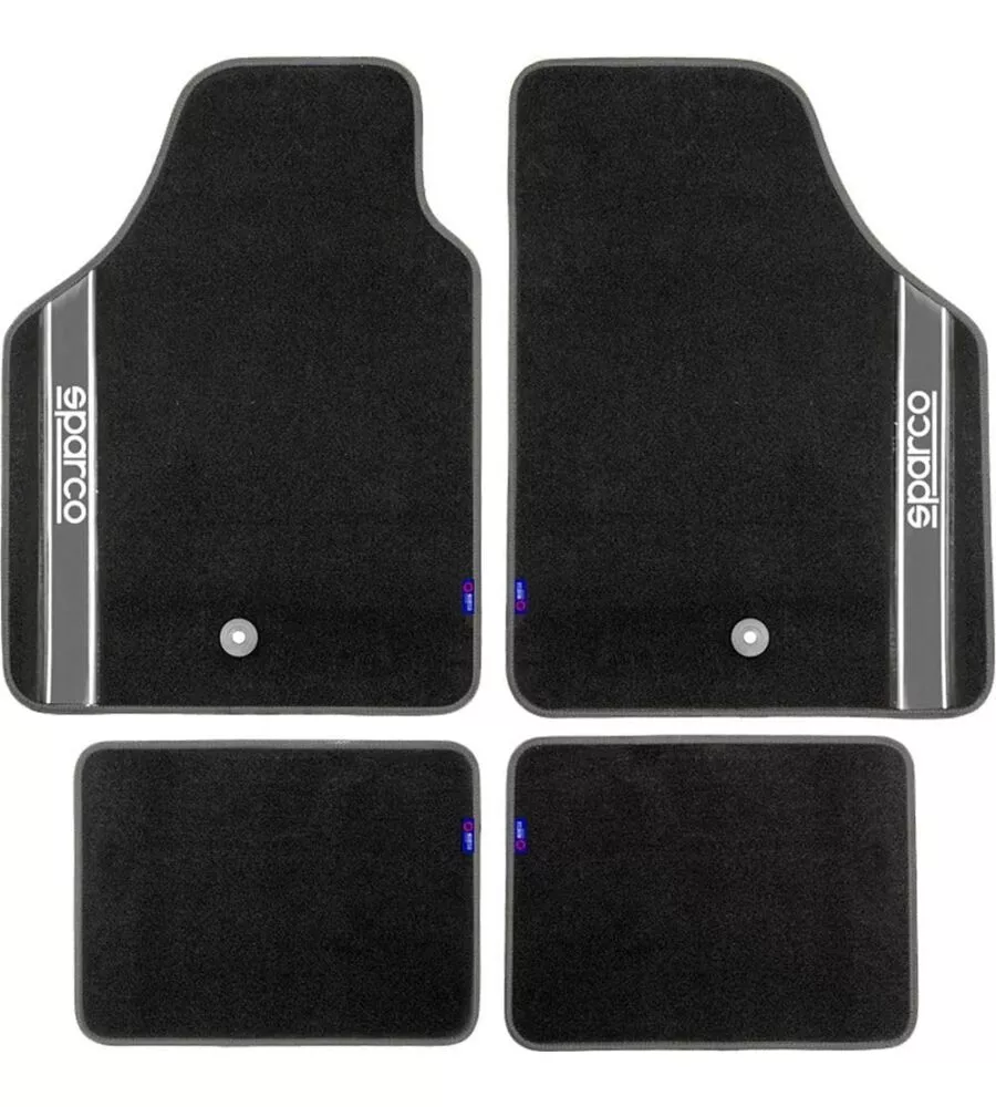 SET 4 PEZZI TAPPETI MOQUETTE PER AUTO SPARCO GRIGIO E NERO