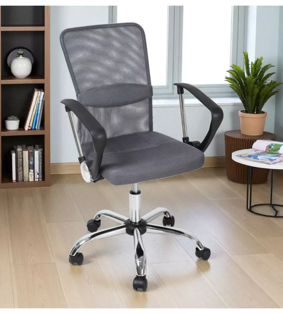SEDIA DA UFFICIO TRASPIRANTE BELLAHOME "STANFORD" CON BRACCIOLI IN TESSUTO GRIGIO 56X53,5X91,5-101,5 CM