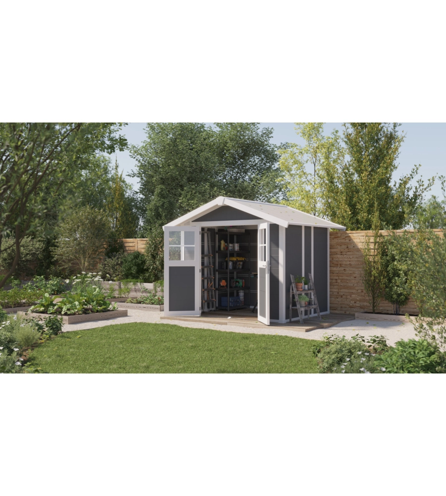 CASETTA DA GIARDINO IN PVC GROSFILLEX "DECO 5" GRIGIO SCURO E BIANCO 295X261X236 CM - COD. 22905276