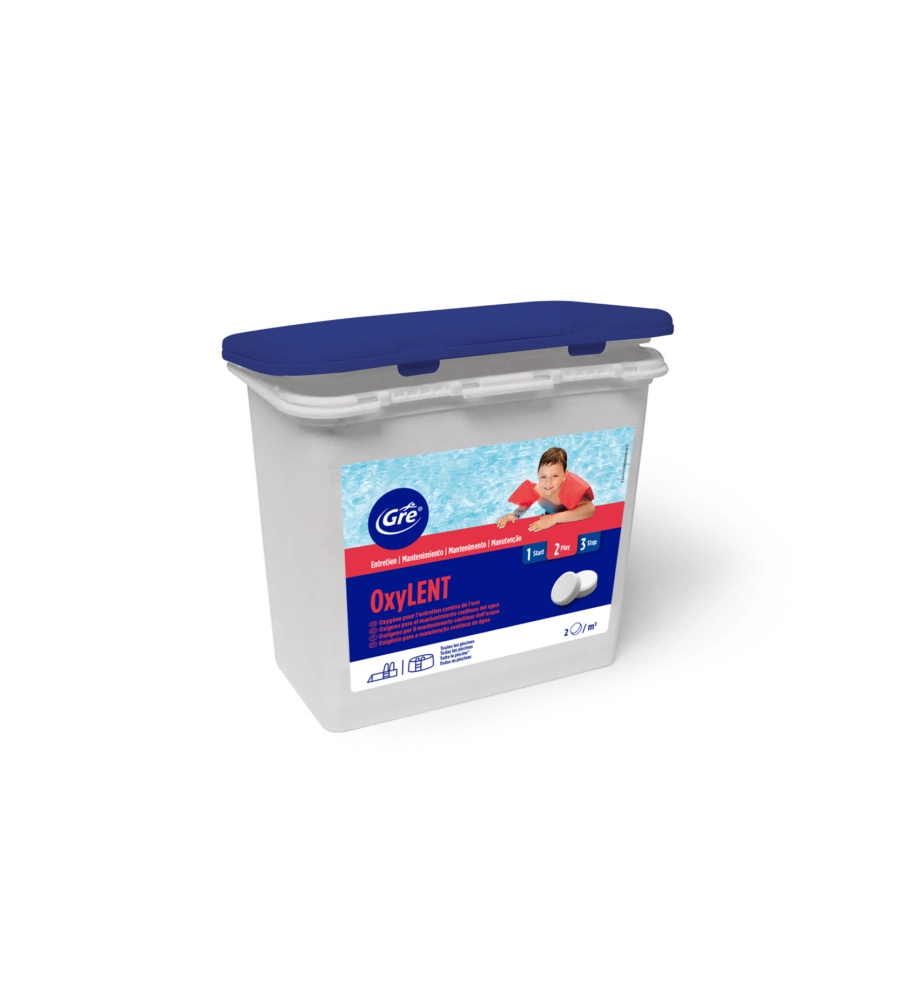 OSSIGENO ATTIVO PER PISCINE  GRE "OXY-LENT" PASTIGLIE DA 20 GR 1,2 KG