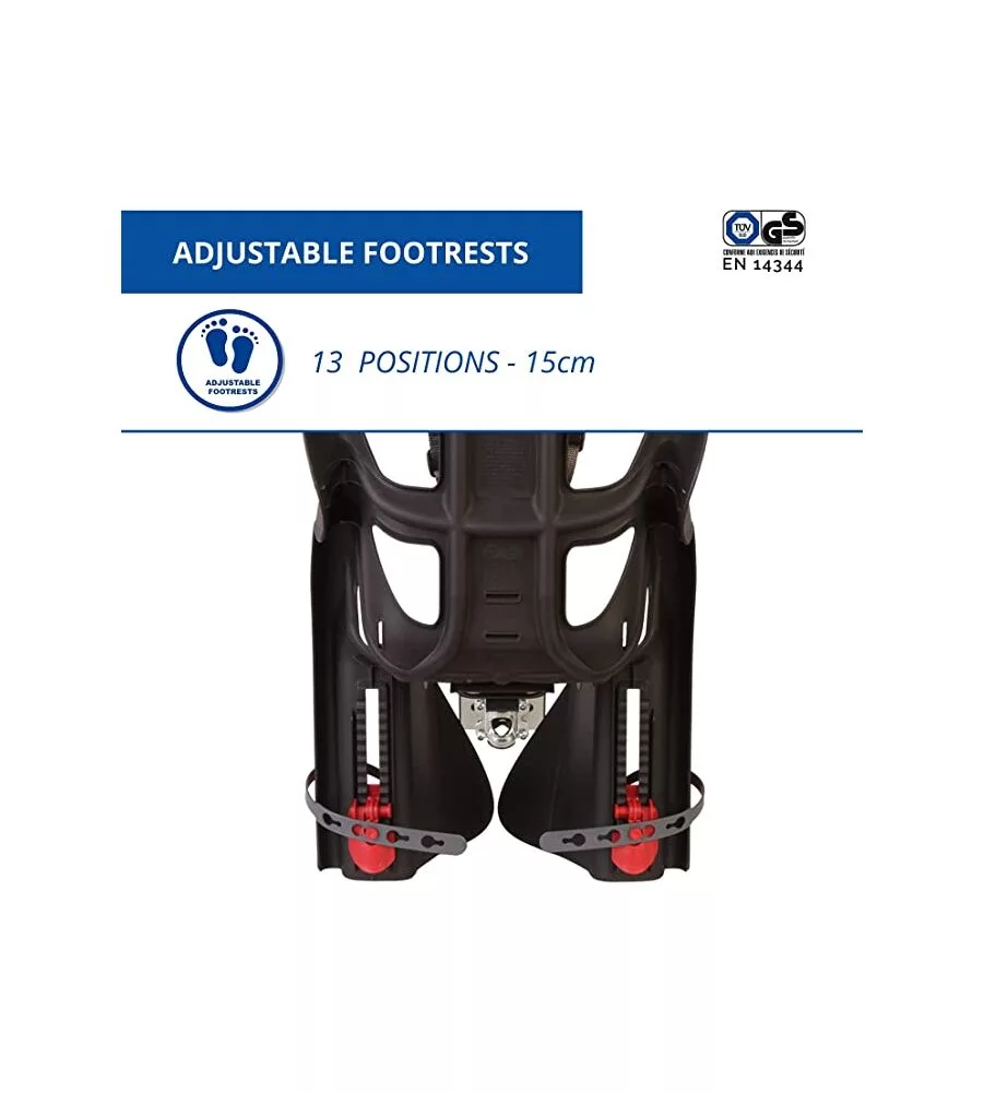 SEGGIOLINO POSTERIORE NERO E ROSSO PER BICICLETTA PER BAMBINI, MAX. 22 KG, DA 3 A 8 ANNI - SI FISSA AL TELAIO