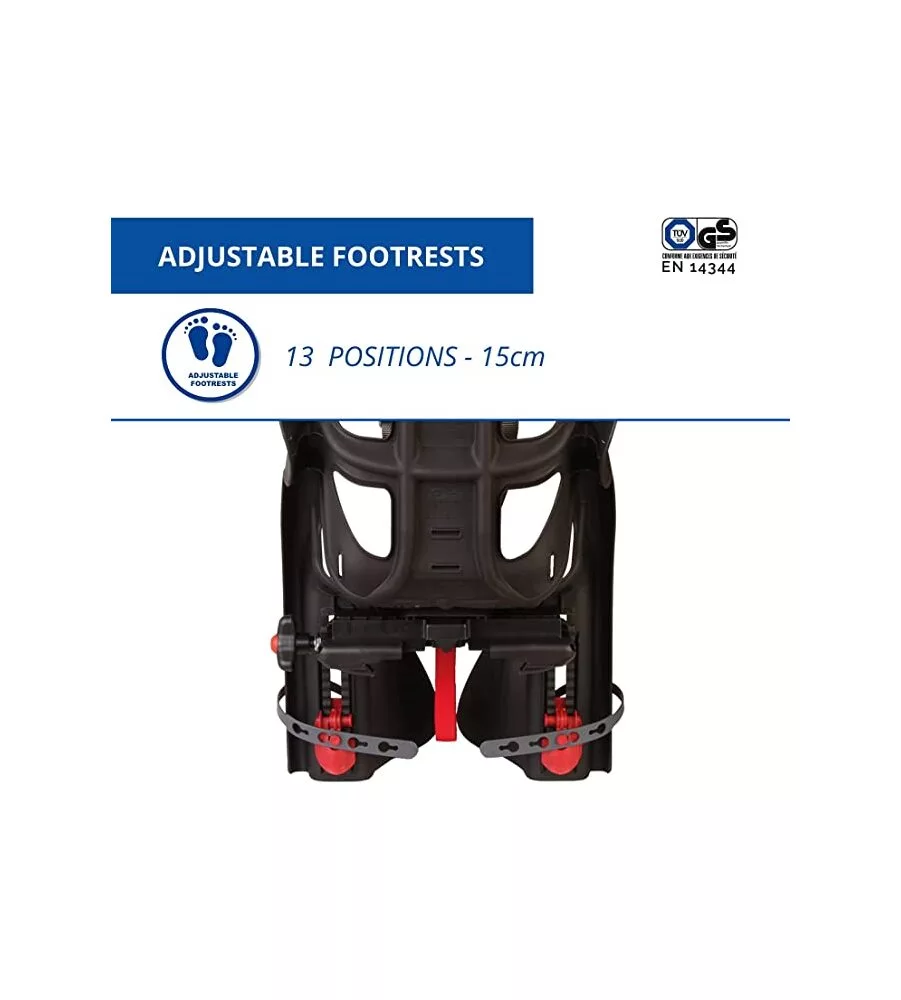 SEGGIOLINO POSTERIORE NERO E ROSSO PER BICICLETTA PER BAMBINI, MAX. 22 KG, DA 3 A 8 ANNI - SI FISSA AL PORTAPACCHI