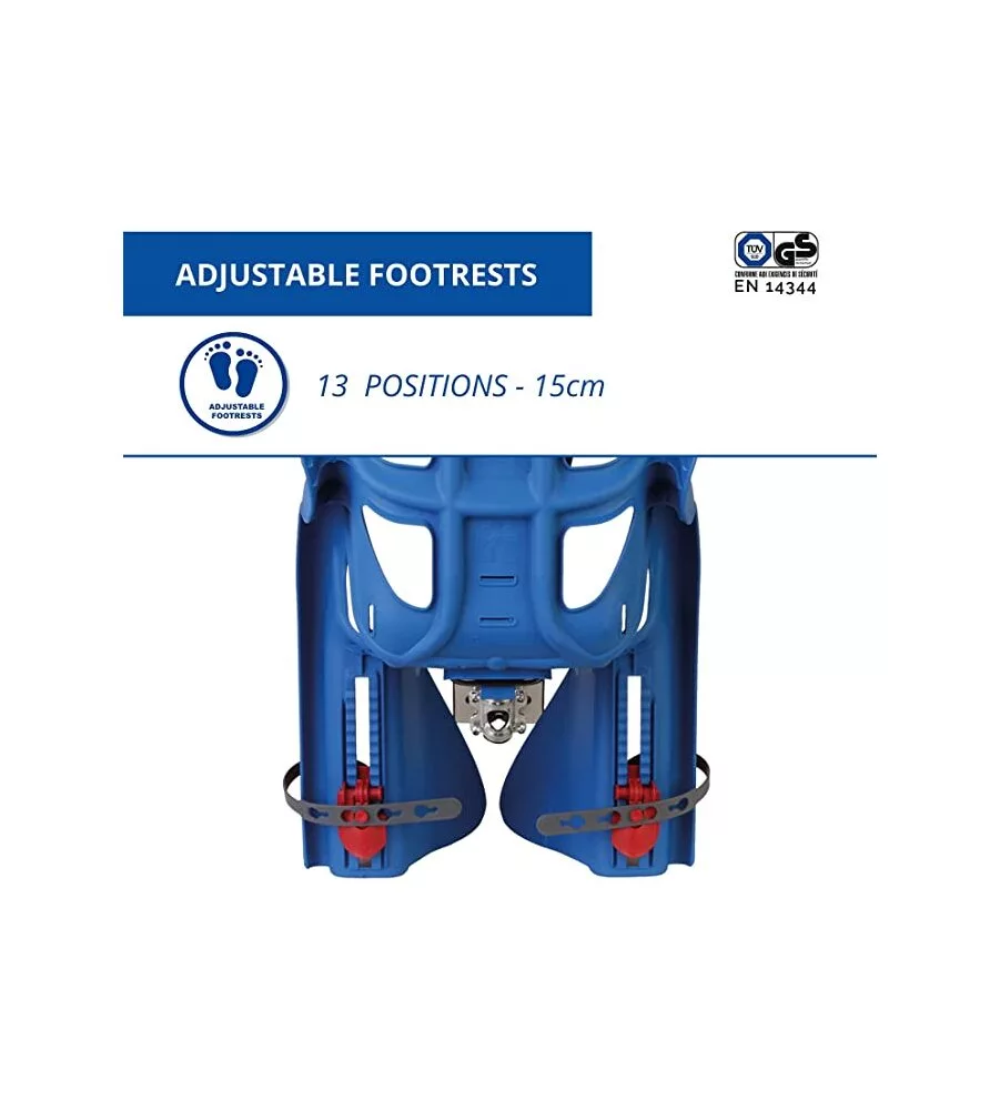 SEGGIOLINO POSTERIORE BLU PER BICICLETTA PER BAMBINI, MAX. 22 KG, DA 3 A 8 ANNI - SI FISSA AL TELAIO