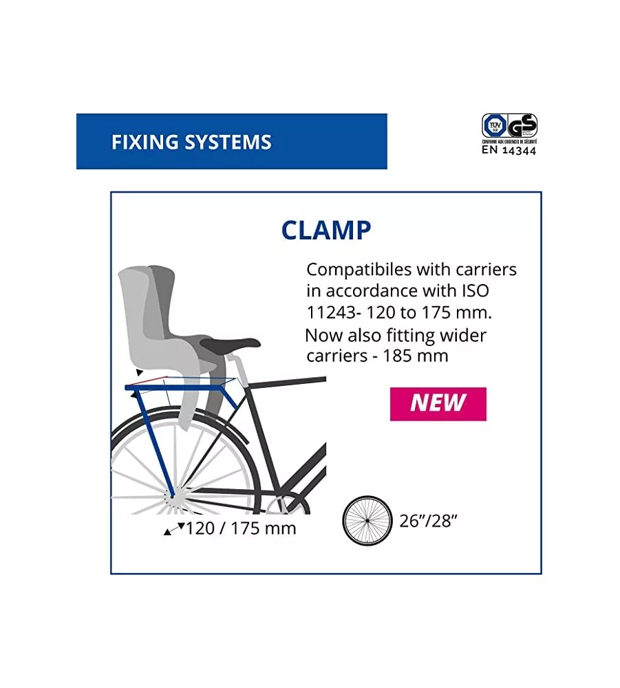 SEGGIOLINO POSTERIORE BLU PER BICICLETTA PER BAMBINI, MAX. 22 KG, DA 3 A 8 ANNI - SI FISSA AL PORTAPACCHI