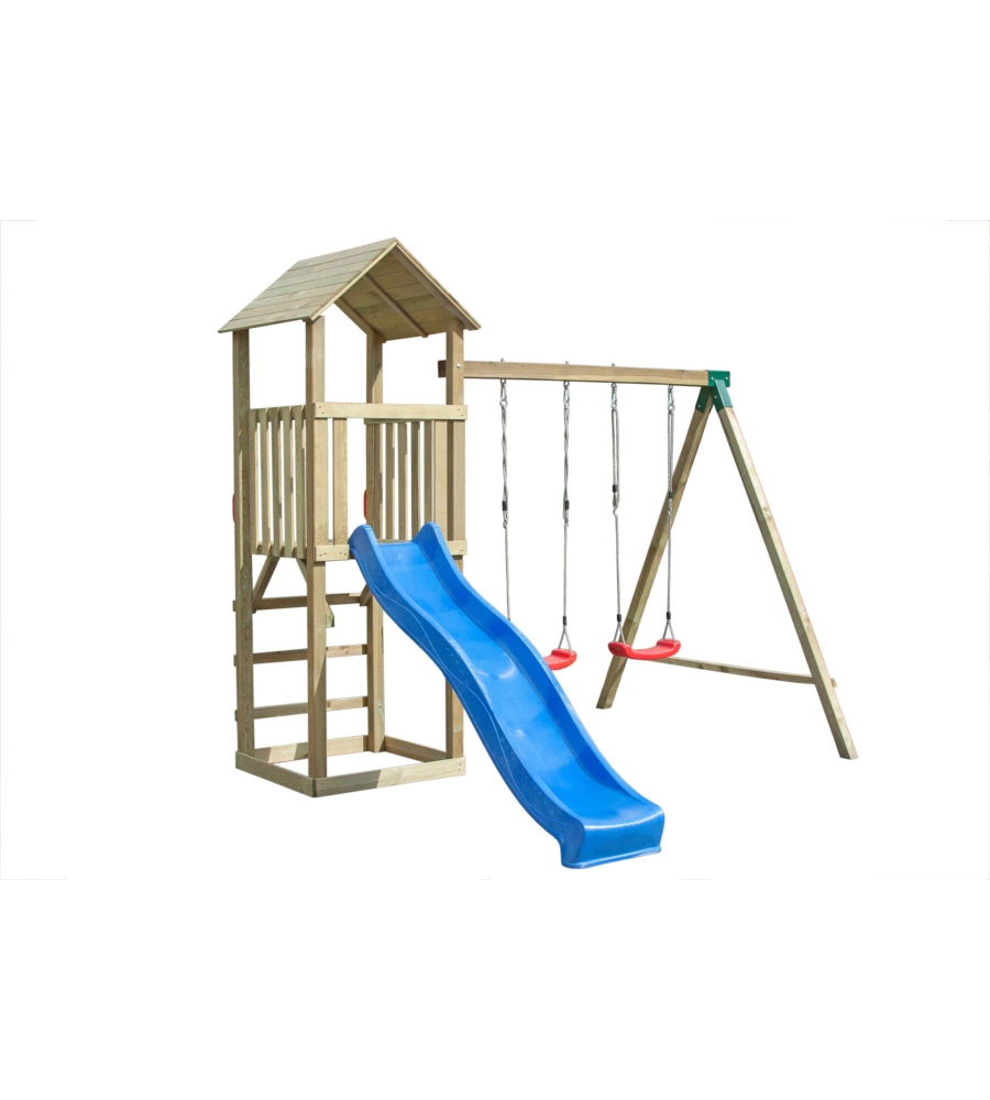 GIOCO DA GIARDINO PER BAMBINI CON TORRETTA SINGOLA, SCIVOLO E ALTALENA, 320X280X265 CM