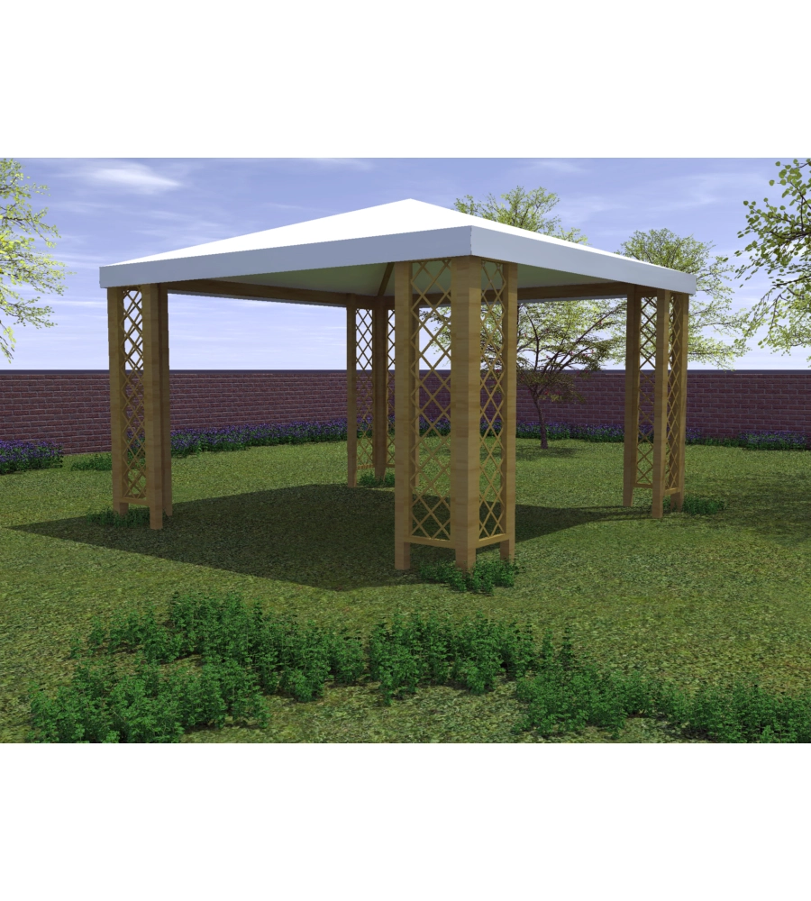 GAZEBO DA ESTERNO "CAPRI"  CON GRIGLIATI IN LEGNO, 360X360 CM