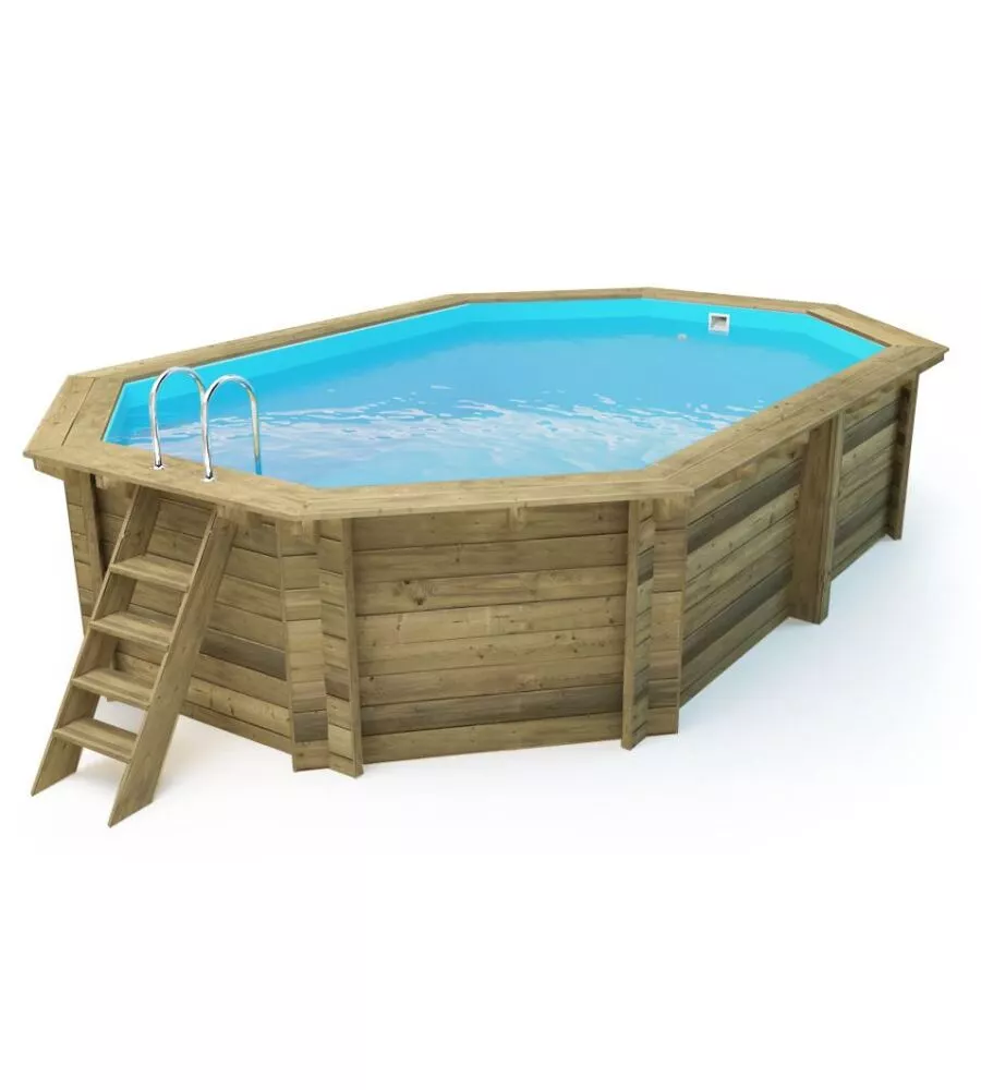 PISCINA OTTAGONALE IN LEGNO DI PINO IMPREGNATO IN AUTOCLAVE, 486X336 CM