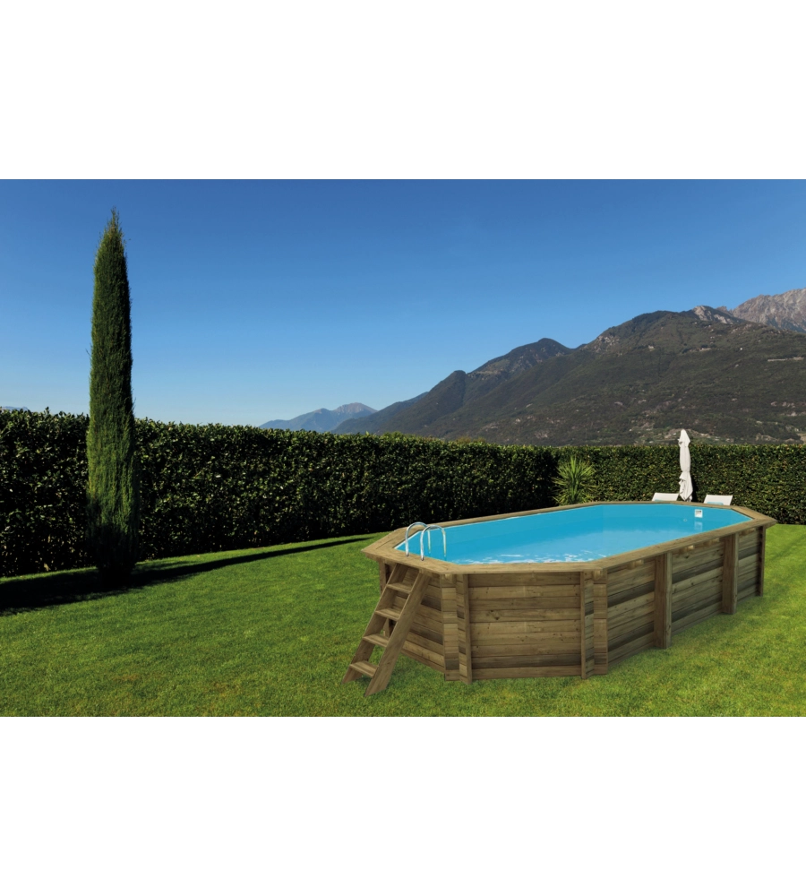 PISCINA OTTAGONALE IN LEGNO DI PINO IMPREGNATO IN AUTOCLAVE, 657X407 CM