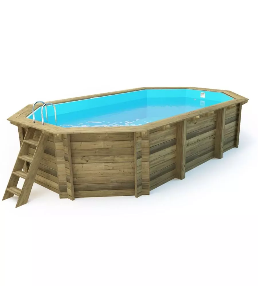 PISCINA OTTAGONALE IN LEGNO DI PINO IMPREGNATO IN AUTOCLAVE, 657X407 CM